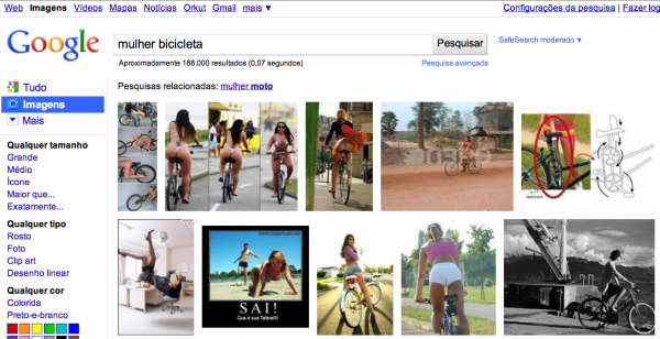 Mulher + bicicleta no Google