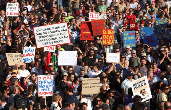 Protesto em Portugal neste final de semana: indignação com a iniquidade