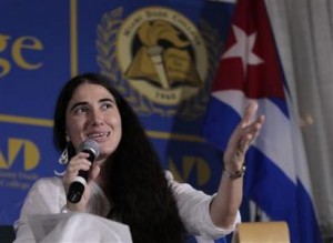 Yoani Sanchez, the best-known dissident blogger from Cuba, speaks at the Freedom Tower in Miami