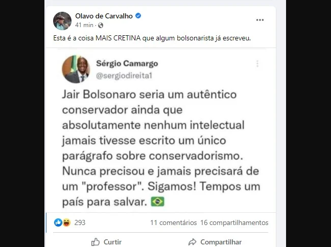 Briga de Sérgio Camargo com Olavo de Carvalho. Imagem: Reprodução